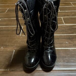 Black Lace-Up Knee-High Boots